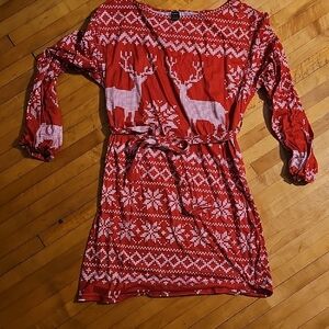 SHEIN Red and White Christmas Pattern Dress